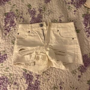 White Distressed Denim Shorts